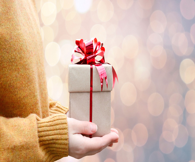 woman holding a present