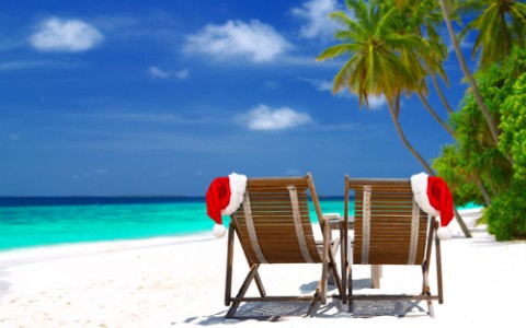 santa hats on beach chairsjpg
