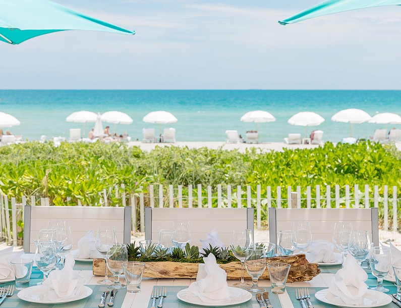 special event table set up by the beach