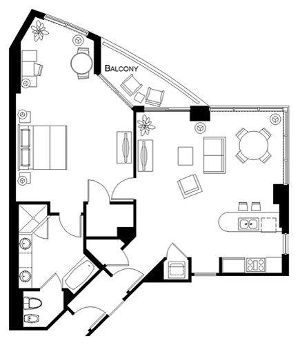 One <span>Bedroom Suite</span> Floorplan