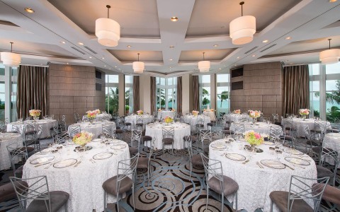 Trump Miami ballroom with tables set up