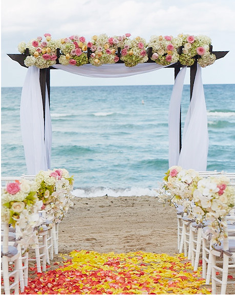 beach ceremony altar and chair set up