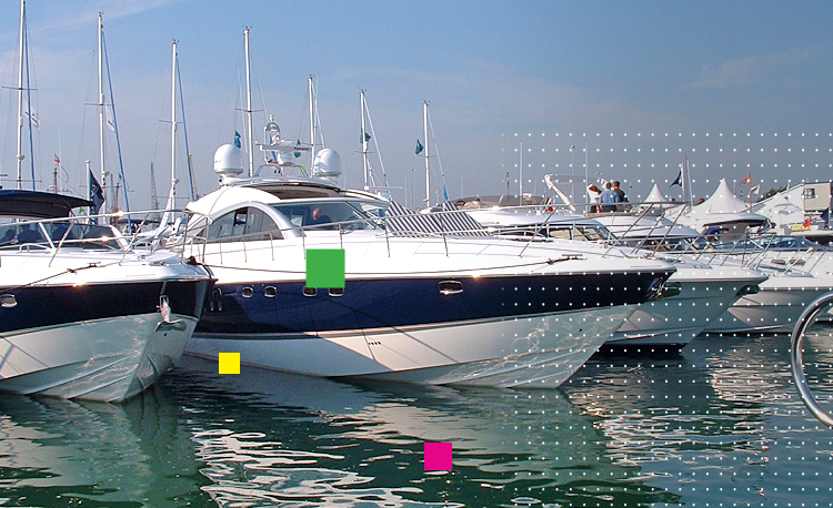 Row of white yacht on water
