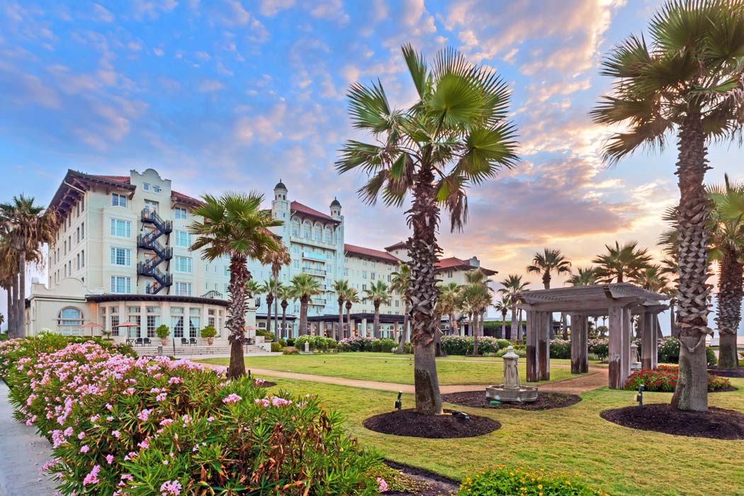 exterior shot of the hotel under a blue sky