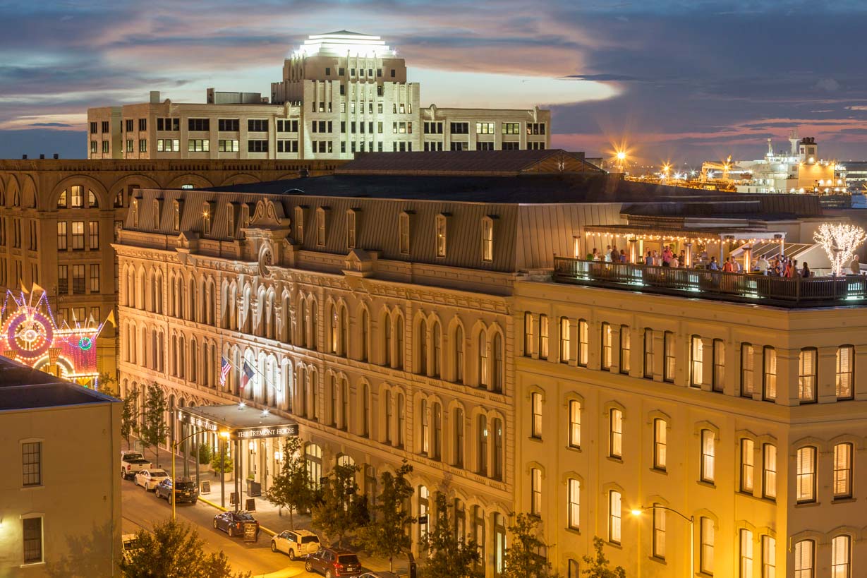 exterior shot of the building under the sunset
