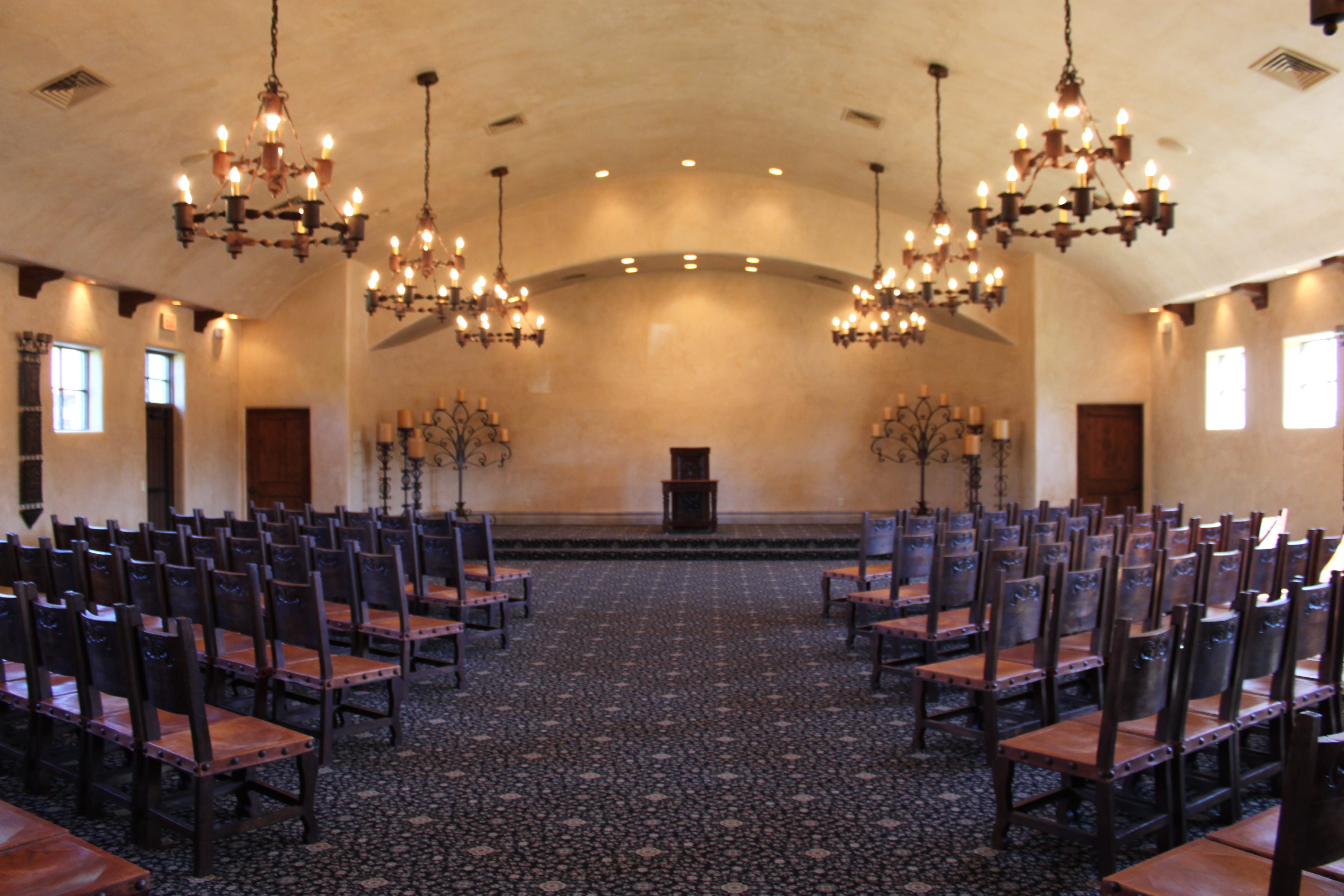 chapel set with chairs