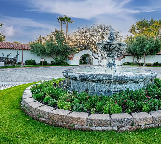 fountain in the middle of tubac golf resort property
