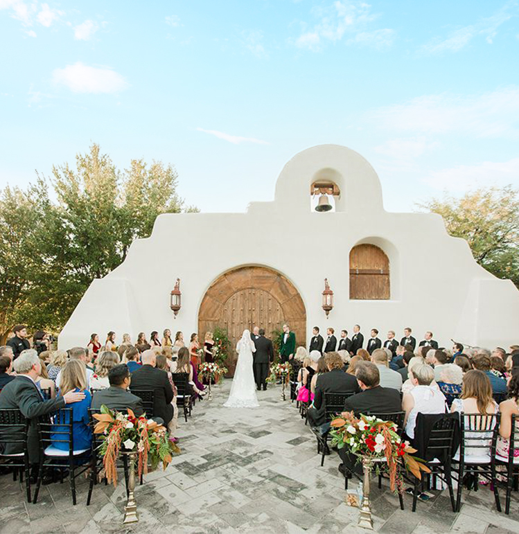 outdoor wedding ceremony at wedding chapel 