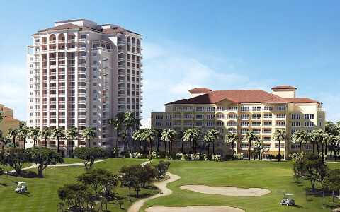 Bird's Eye View of the 2 buildings and golf course of the JW Marriott Turnberry Miami Resort