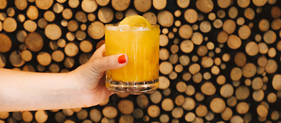 Orange drink with wood