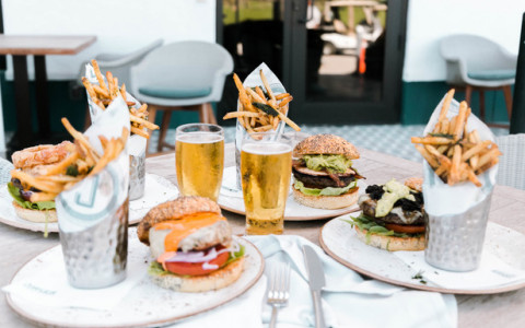 Burgers beer and french fries at COSAIR