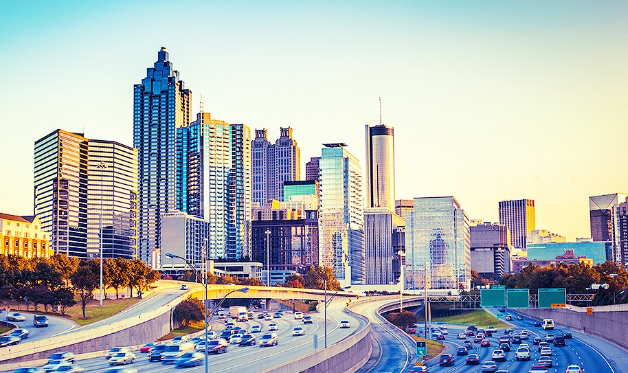 View the busy roads leading into downtown Atlanta