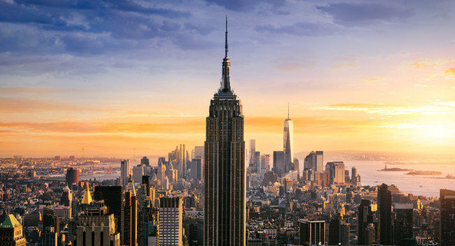 NY city skyline sunset