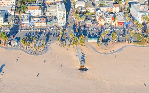 aerial view of venice suites and the beach 