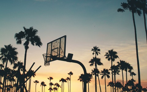 basketball court at sunset 