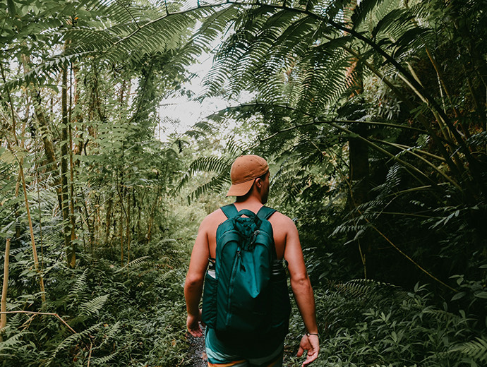 man hiking over the forest