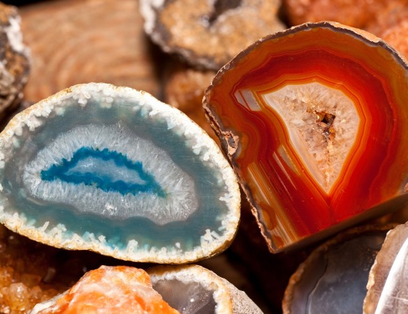 blue and amber colored gemstones
