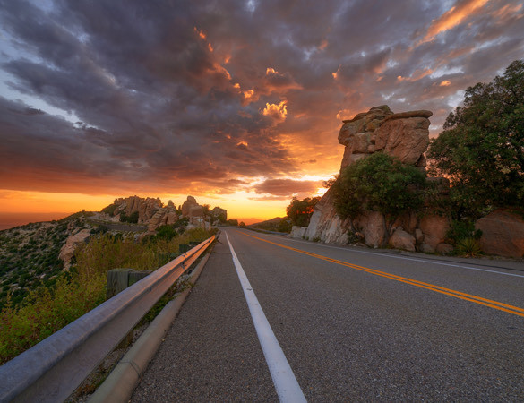 highway with a dessert background at sunset