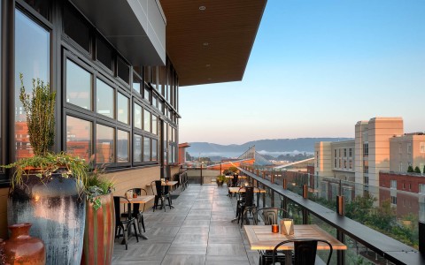 outdoor patio terrace with dining tablea