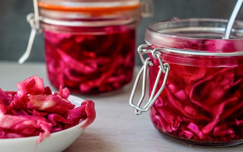 jars with pickled cabbage