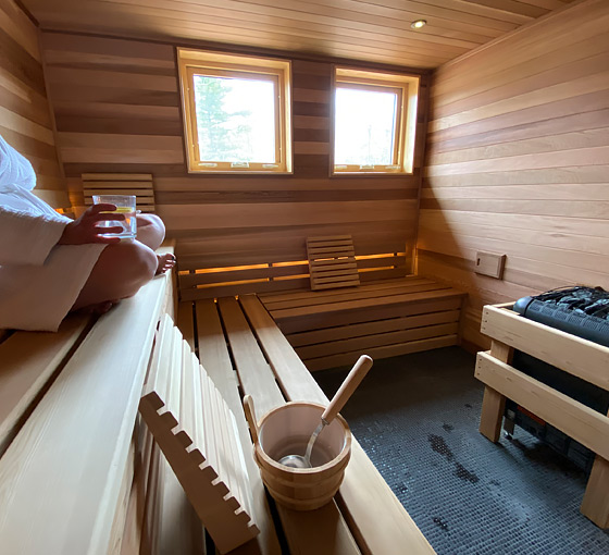 Internal view of a wooden spa