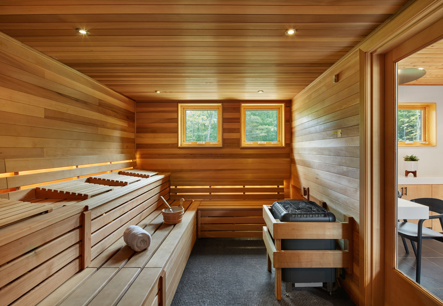 Internal view of a big wooden spa