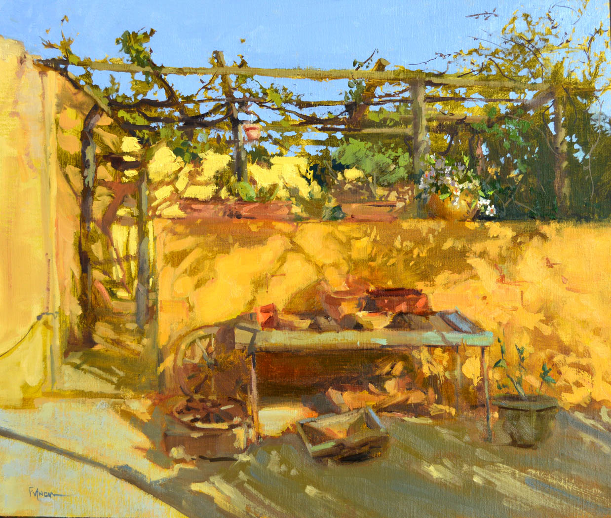 paint of a garden in a patio of a house 