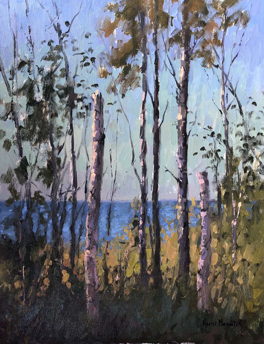Canvas of some trees and plants next to the sea