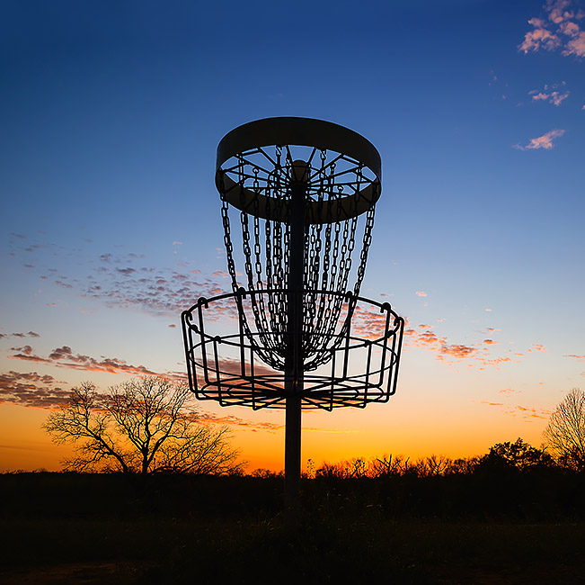 Disc golf at sunset