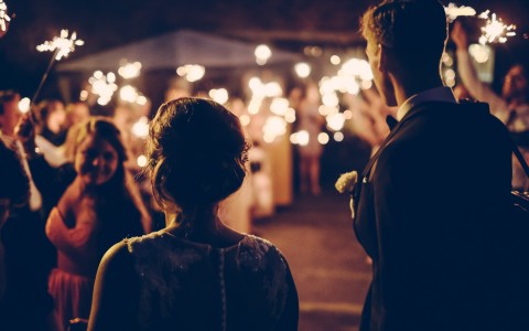 nighttime wedding reception