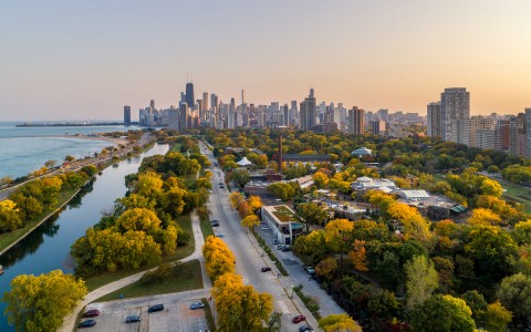 Aerial view of the Chicago City at autumn 