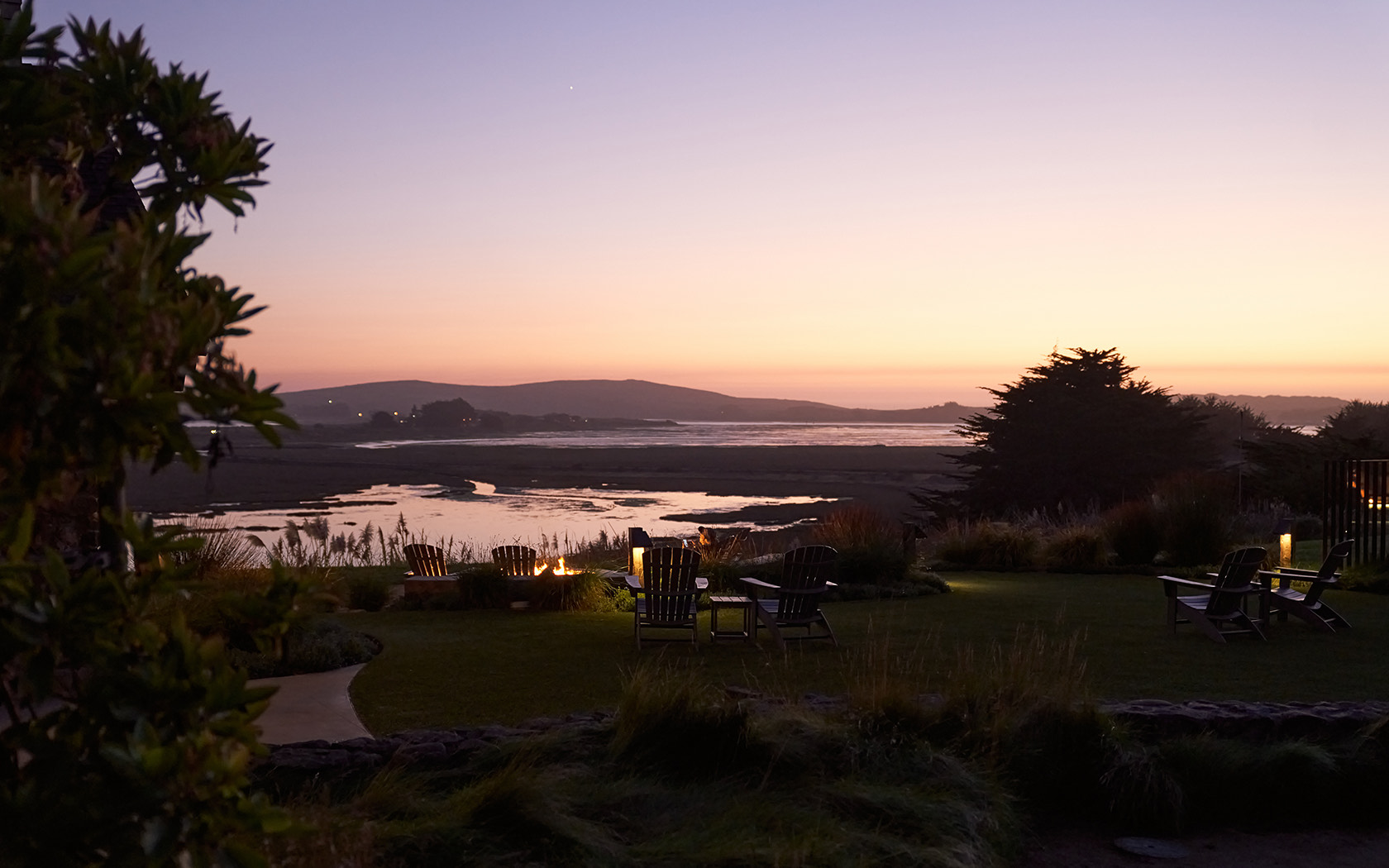 View of the Bodega bay property at sunset