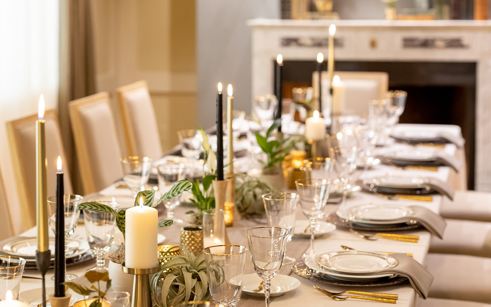 Closeup of an elegant table ready for a wedding celebration