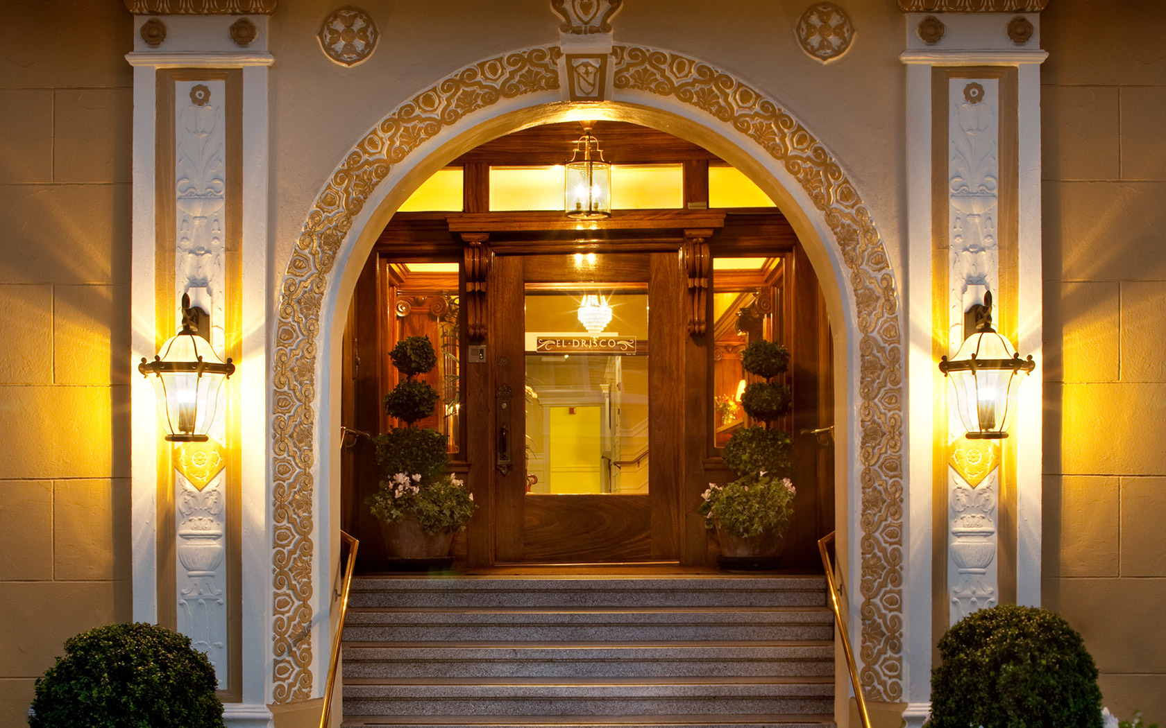 View of the elegant Hotel Drisco entrance