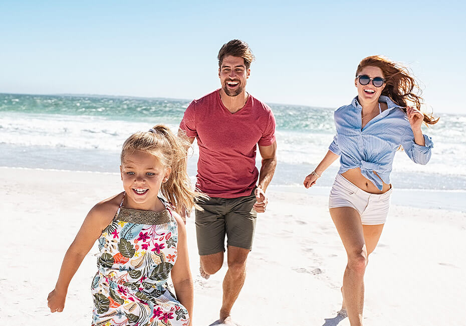 View of a happy family at the sea