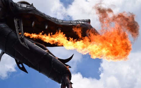 dragon statue breathing fire