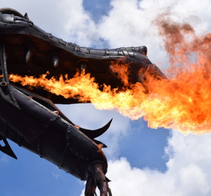dragon statue breathing fire