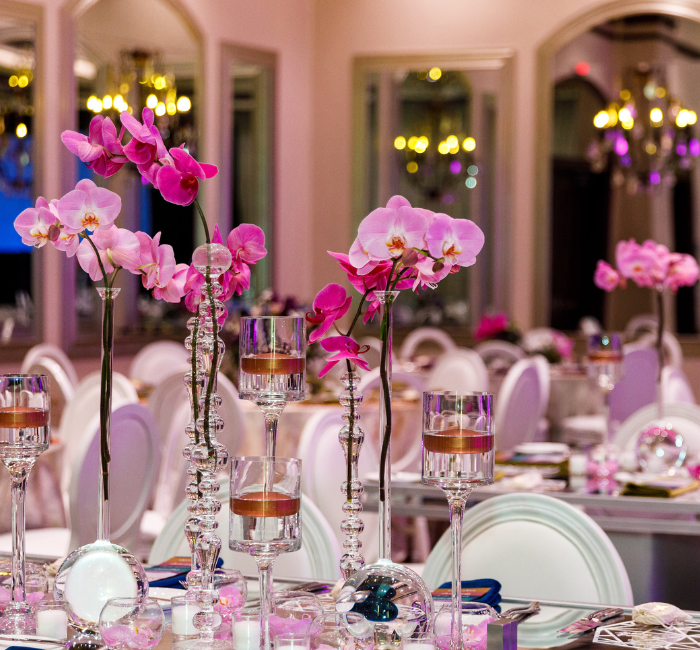 event table center piece with pink flowers