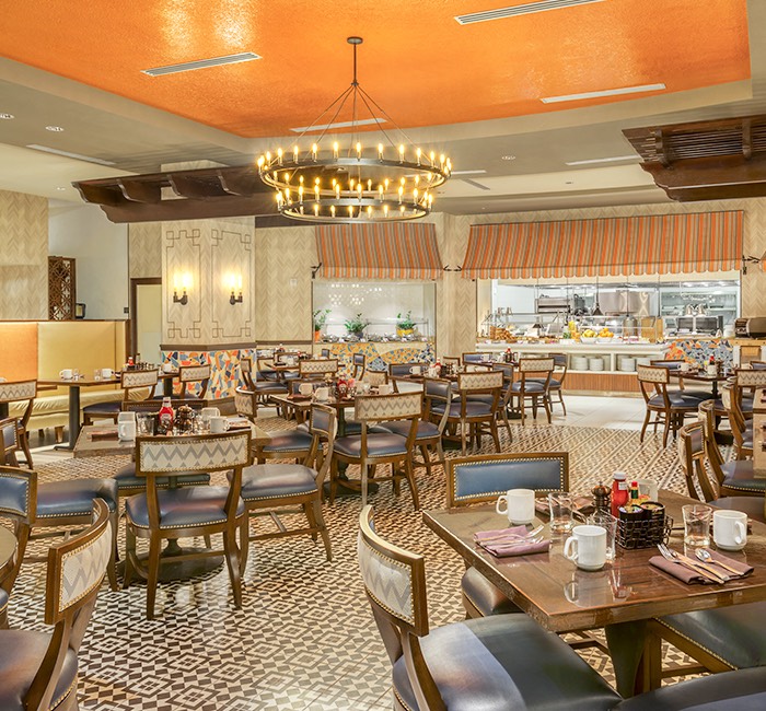 an indoor restaurant with Spanish styling
