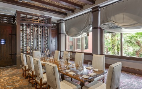 a private dining table in a restaurant facing the windows