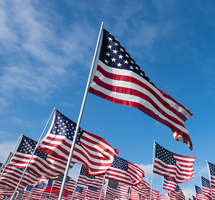 multiple american flags at outdoors