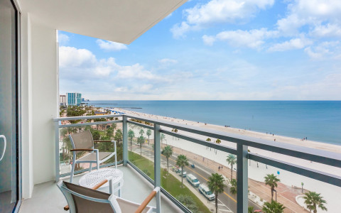 View of beach from room balcony