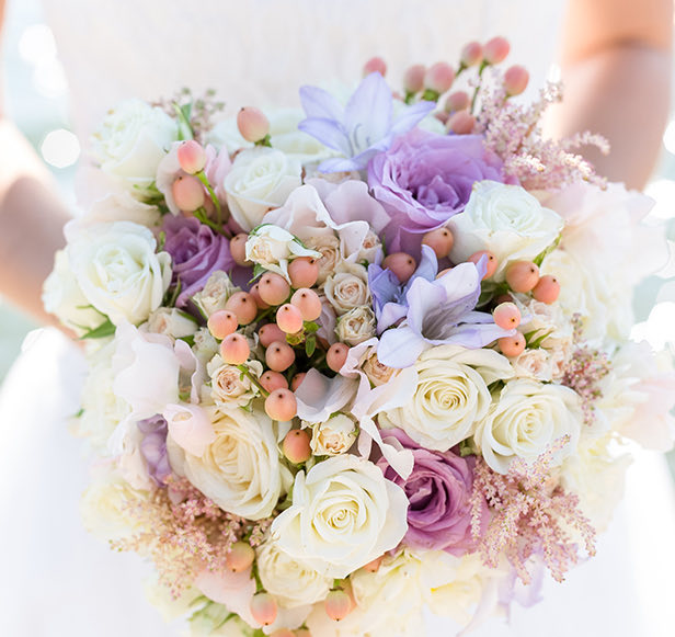 bouquet with beautiful purple and pink flowers