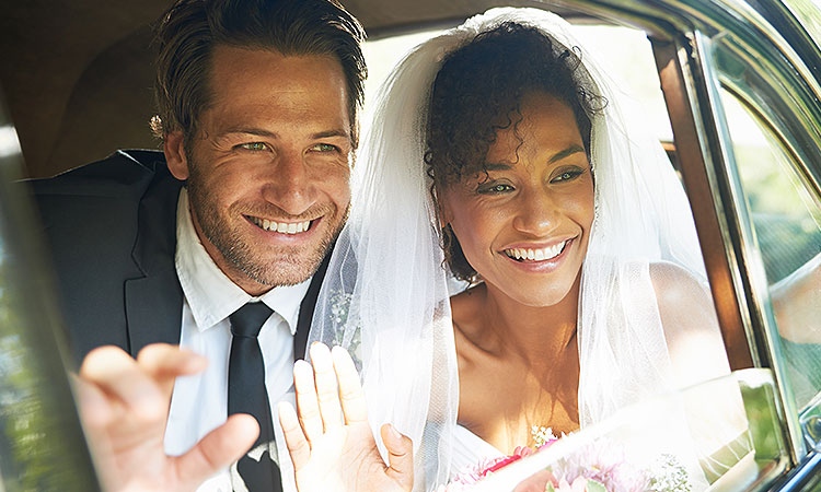 couple leaving after their wedding