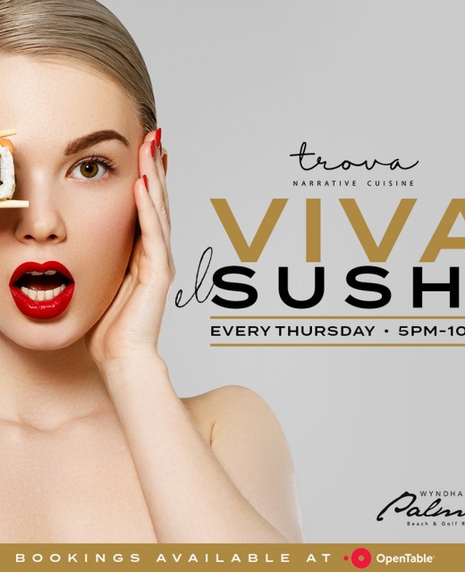 viva el sushi event flyer for palmas every thursday from 5pm to 10pm