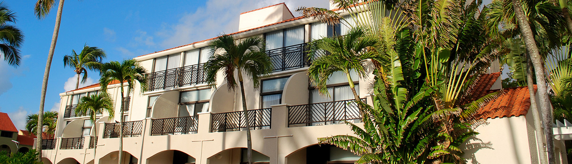 balconies next to palm trees