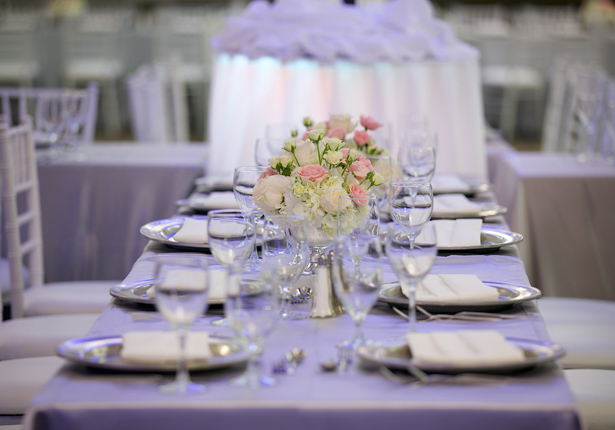 wedding table setting with pink and white roses home slide