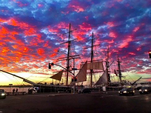 San Diego bay under a colorful sky