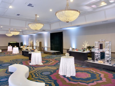 Coast Ballroom decorated with high tables