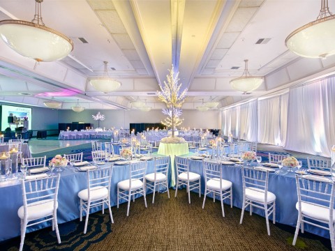 Pacific Ballroom decorated with blue and golden details